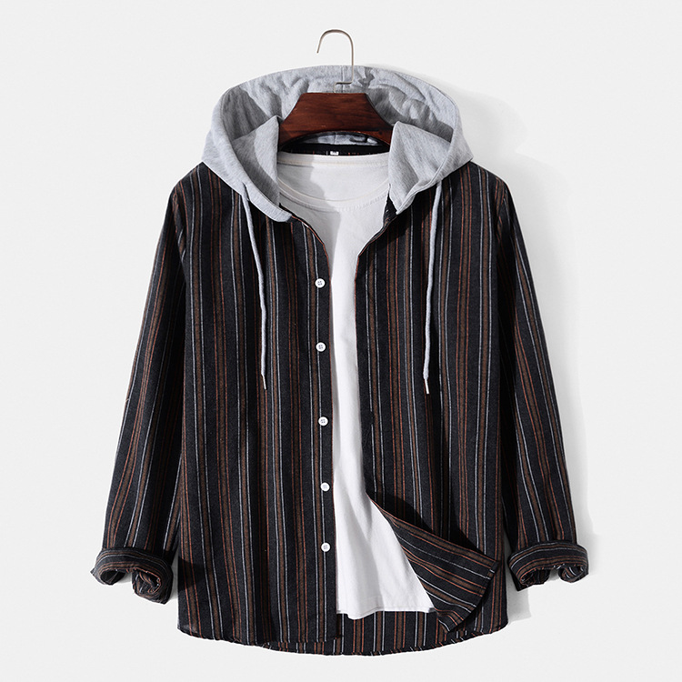 Fashion Hooded Long Sleeve Striped Men's Shirt