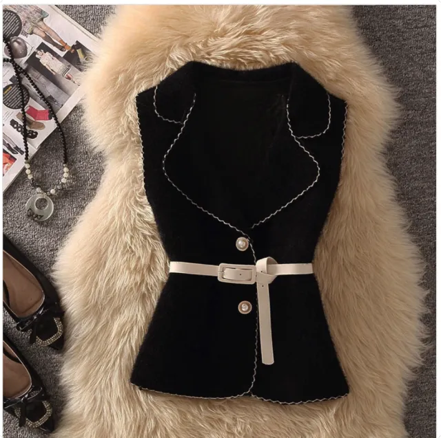 Women's Autumn And Winter Knitted Woolen Vest Black - Shop at LoveMi