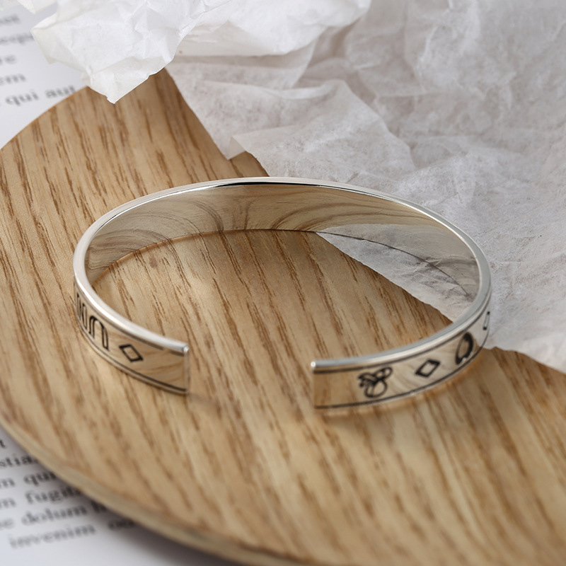 S925 Sterling Silver Vintage Eye Love English Letter Bracelet