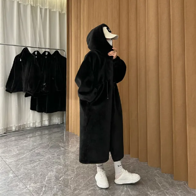 Long Thick Thick Hooded Loose Faux Down Coat Black - Shop at LoveMi