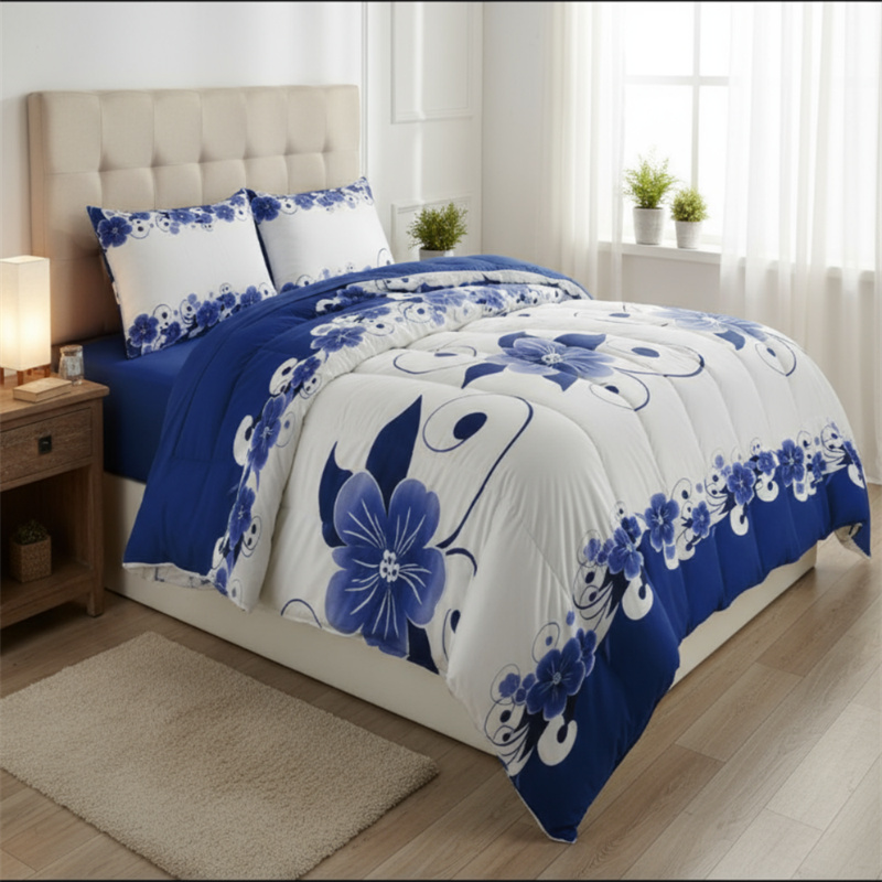 3 Piece Duvet Cover Set, US Designer Blue And White Floral Botanical Print High GSM Heavyweight Comforter Cover With Zipper Closure & Corner Ties, Pet-Friendly Microfiber Bedding — foto 7
