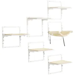PawHut 6-pc Modern Cat Wall Shelves For Indoor Cats, Height Adjustable Jumping Platforms - Cream White - View 1
