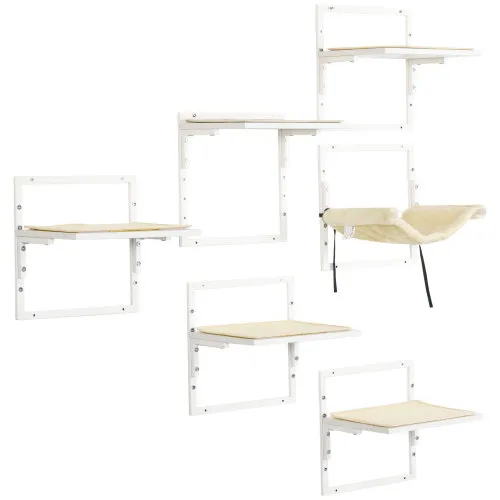 PawHut 6 pc Modern Cat Wall Shelves For Indoor Cats, Height Adjustable Jumping Platforms Cream White - Shop at LoveMi