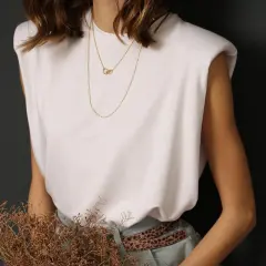 Fashionable Shoulder Pads Silhouette Vest T-shirt - White - View 1