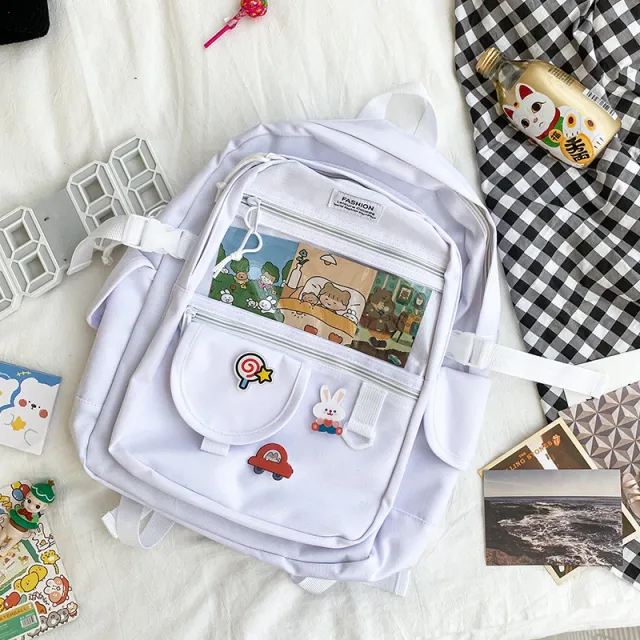 Backpack Bag For School Girls Waterproof Nylon Transparent Shoulder Travel Bag White - Shop at LoveMi