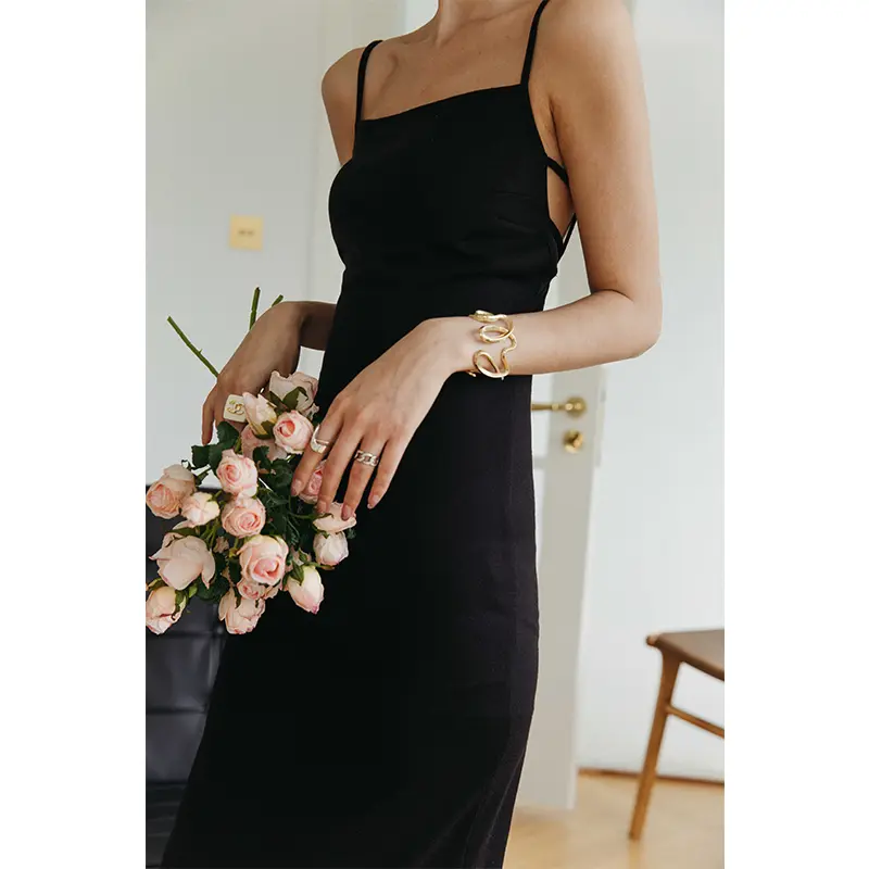Women's Slip-Neck Black Slim Knit Slip Dress