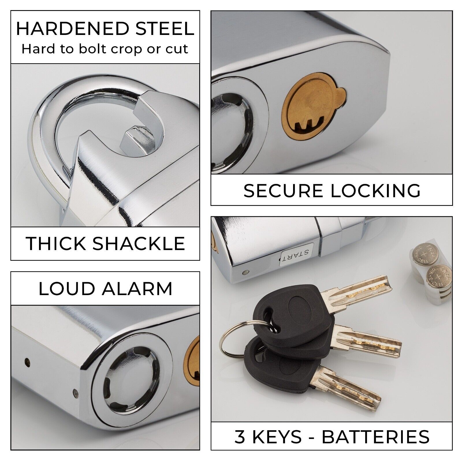 Heavy Duty Stainless Steel Waterproof Alarm Padlock With Keys - Outdoor Security — image 6