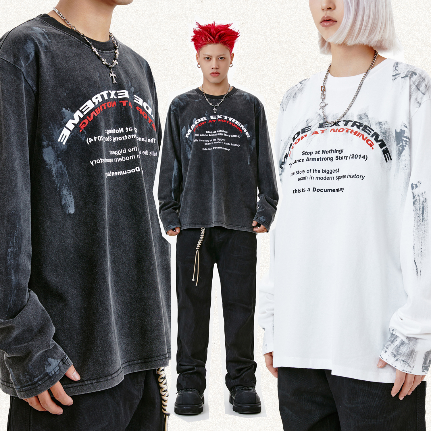 Street Niche Washed And Worn Handheld Brush T-shirt