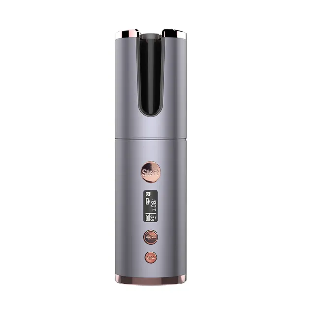Wireless Rechargeable Curling Iron Electric Hair Curler Fully Automatic Rotating Portable Hairdresser Grey - Shop at LoveMi