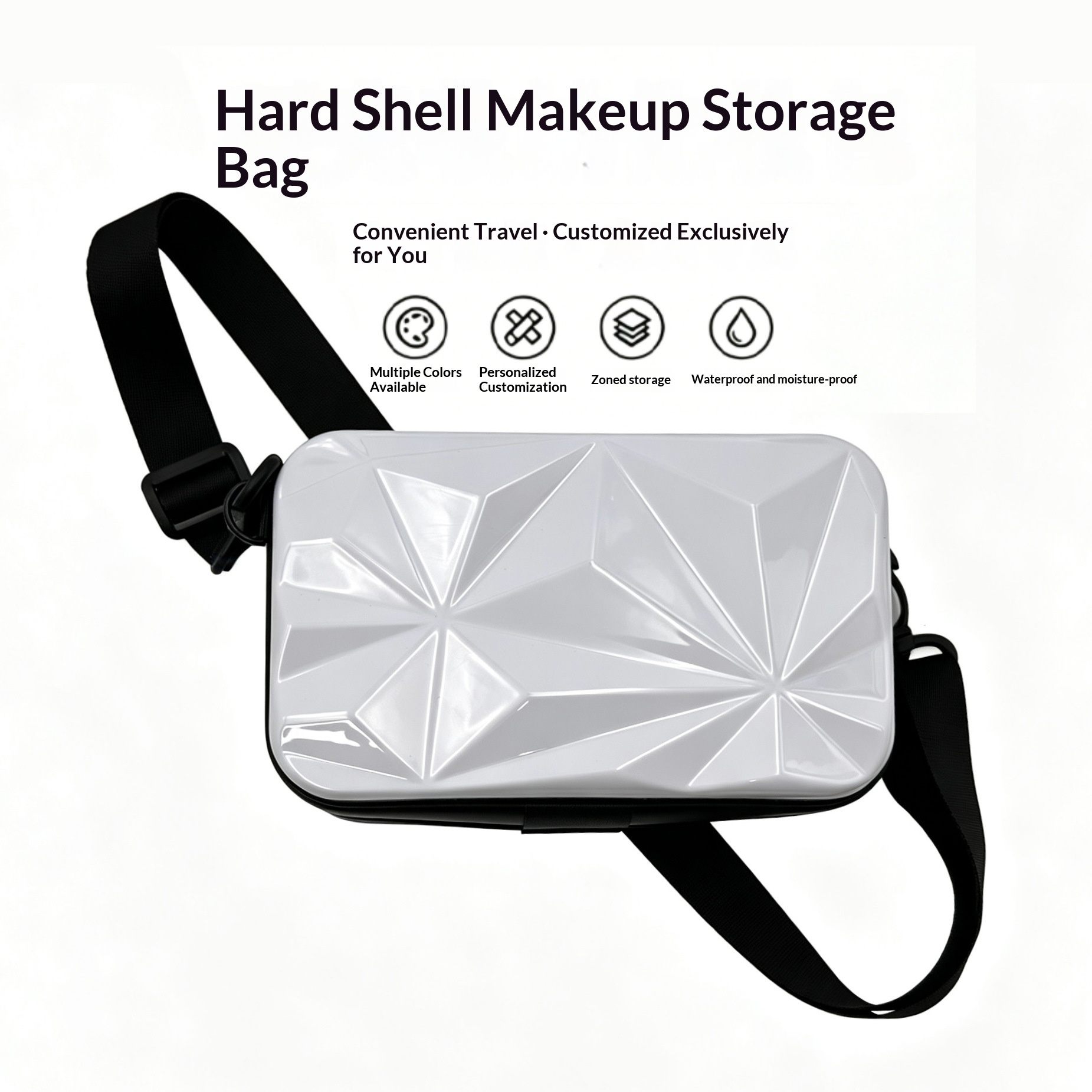Hard Shell 7-inch Transparent Makeup Bag With High Aesthetic Value Instagram Style Crossbody Bag, Large Capacity Waterproof Wash Bag, Crossbody Bag 7-inch High-end Diamond Shaped Leather Terms - White