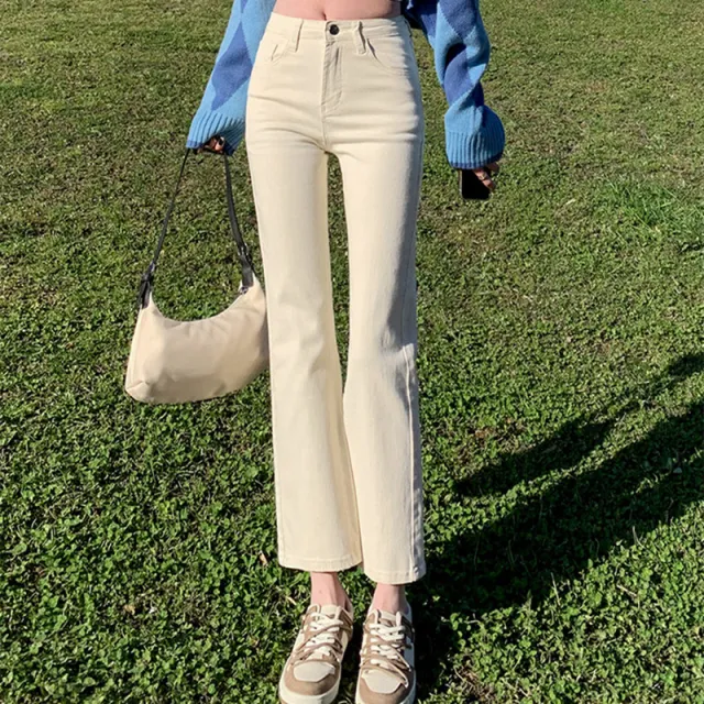 Split Straight Jeans Women High Waist Skinny Apricot - Shop at LoveMi