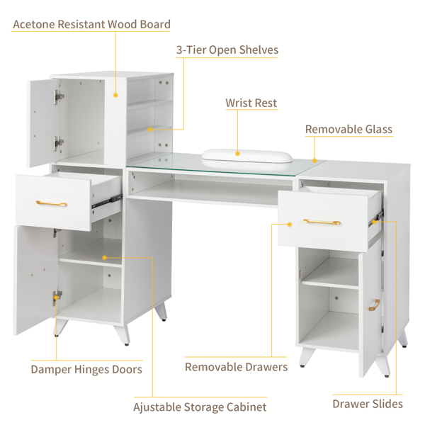 White Relief Particle Board Tempered Glass 141x50x112cm Three Doors And Two... 8