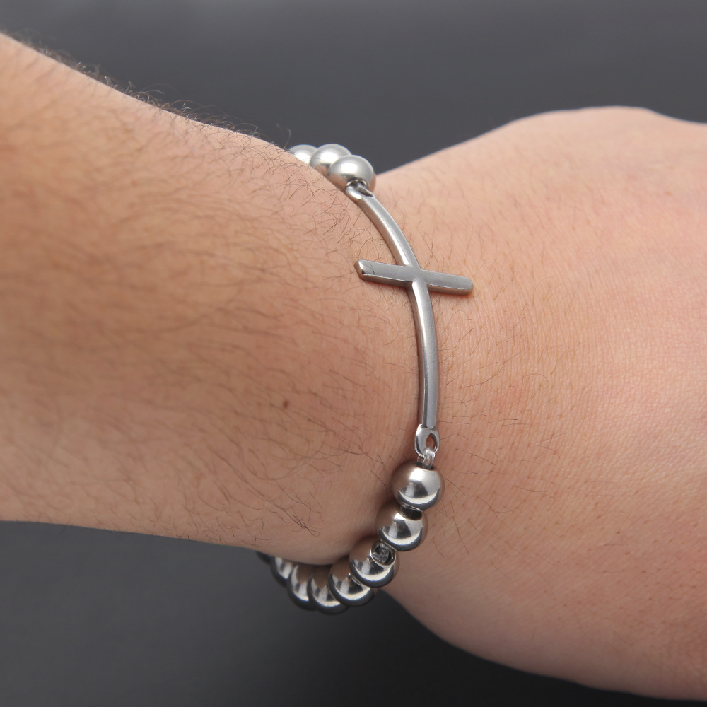 Stainless Steel Color Preserving Hip Hop Bead Bracelet Cross Stitching Meiya