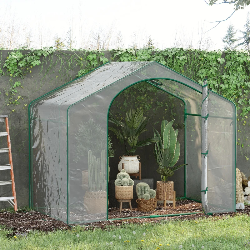 Portable Walk-in Greenhouse, Plastic Cover, Steel Frame Garden Hot House, Zipper Door, Top Vent For Flowers, Vegetables, Saplings, Tropical Plants, Clear