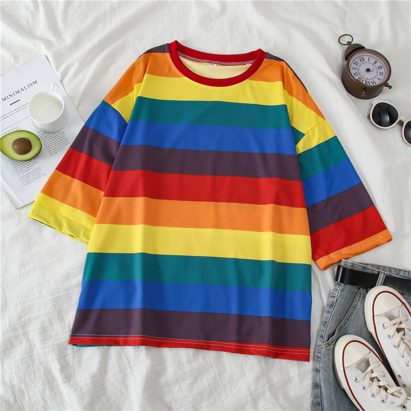 Title 10, Rainbow stripes loose hood Sweater