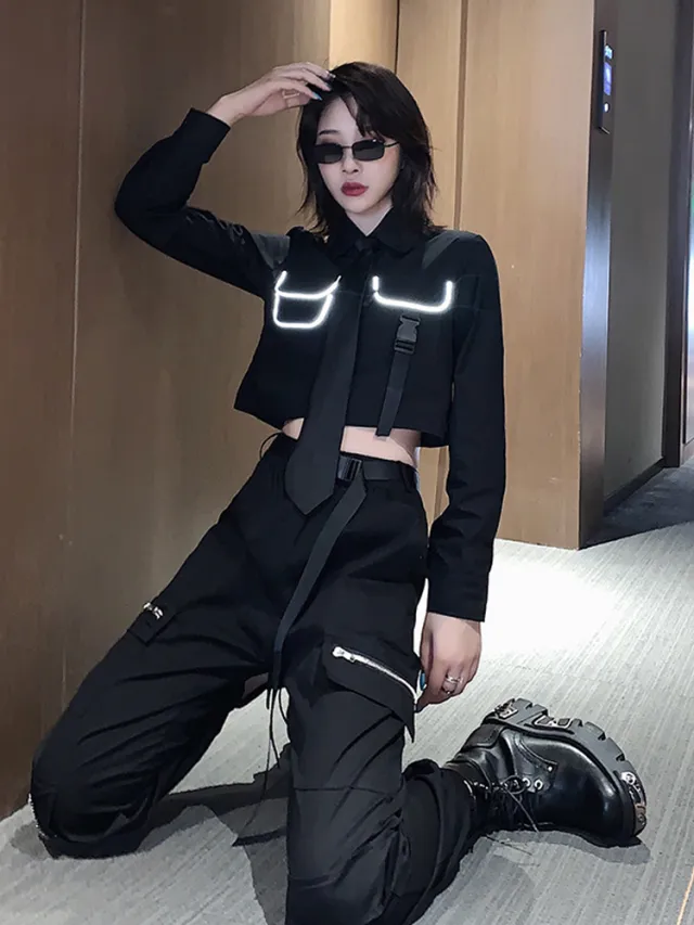 Women's Reflective Design Short Autumn And Winter Suits Black - Shop at LoveMi