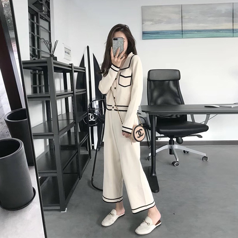  Spring New Small Fragrant Wind Knitted Wide-leg Pants Suit Goddess Fan Yujie Foreign Net Red Two-piece Suit Trend