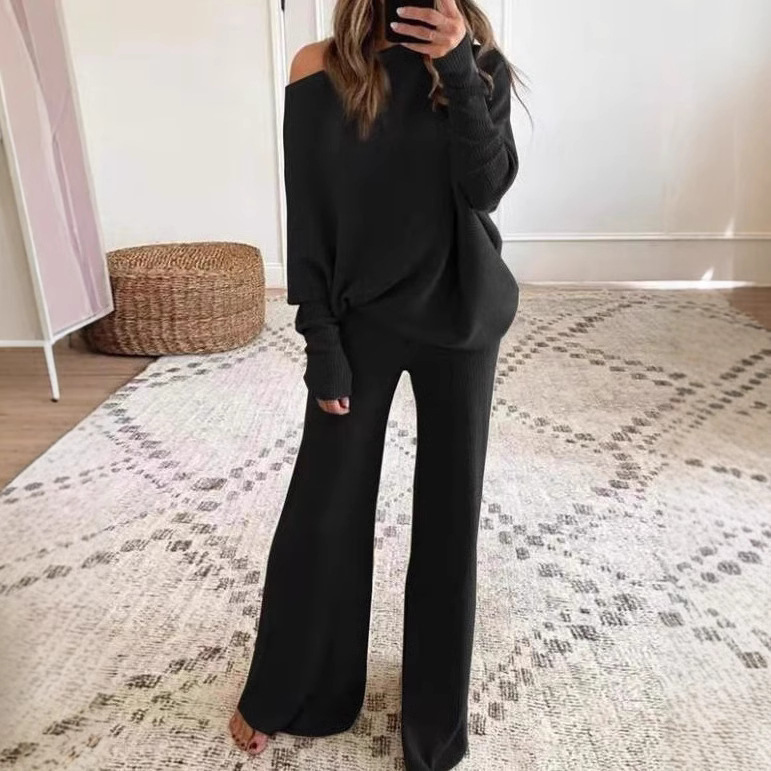 Wide Leg Long Pants Knitted Two-piece Set
