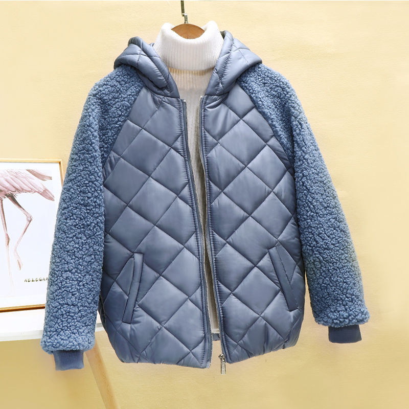 Female Winter Loose Lamb Wool Coat Cotton Jacket Blue - Shop at LoveMi