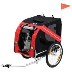 Dog Bike Trailer With Easy Folding Cart Frame, Large Wheels, 3 Entrances, Mesh Screen, For Dogs Within 44 Lbs, Red & Black - Red - View 1