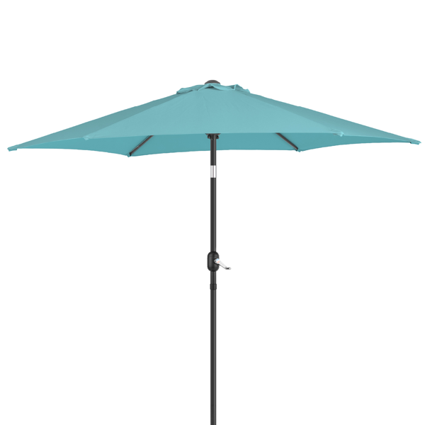 9ft Patio Umbrella, Outdoor Market Umbrella With Push Button Tilt, Crank Handle, 6 Sturdy Iron Ribs, UPF Waterproof Polyester Canopy, KD Design For Garden, Deck, Backyard, Poolside, Sky Blue - Image 21