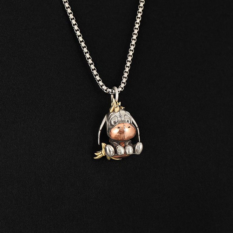 Title 4, Retro Cartoon Donkei Necklace Cute Titanium Silver