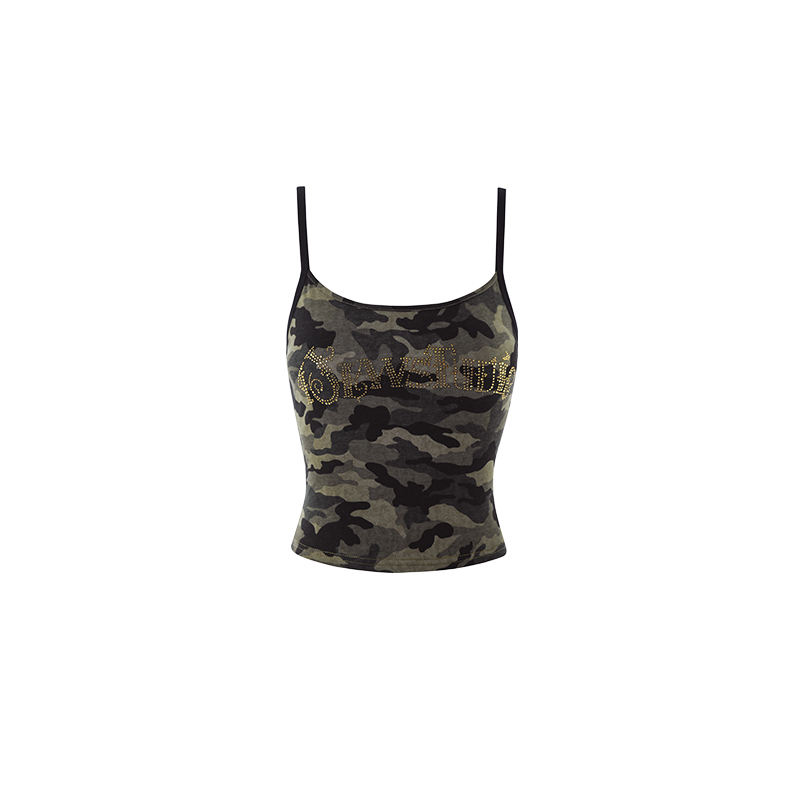 Title 6, Blusa vintage com estampa camuflada, ombro a om...