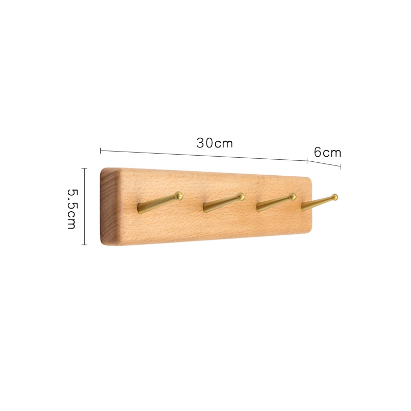 Nordic Style Solid Wood Hanger Japanese Style Entrance Brass Hook Hallway Wall Shelf Black Walnut Coat Hook Beech - Shop at LoveMi
