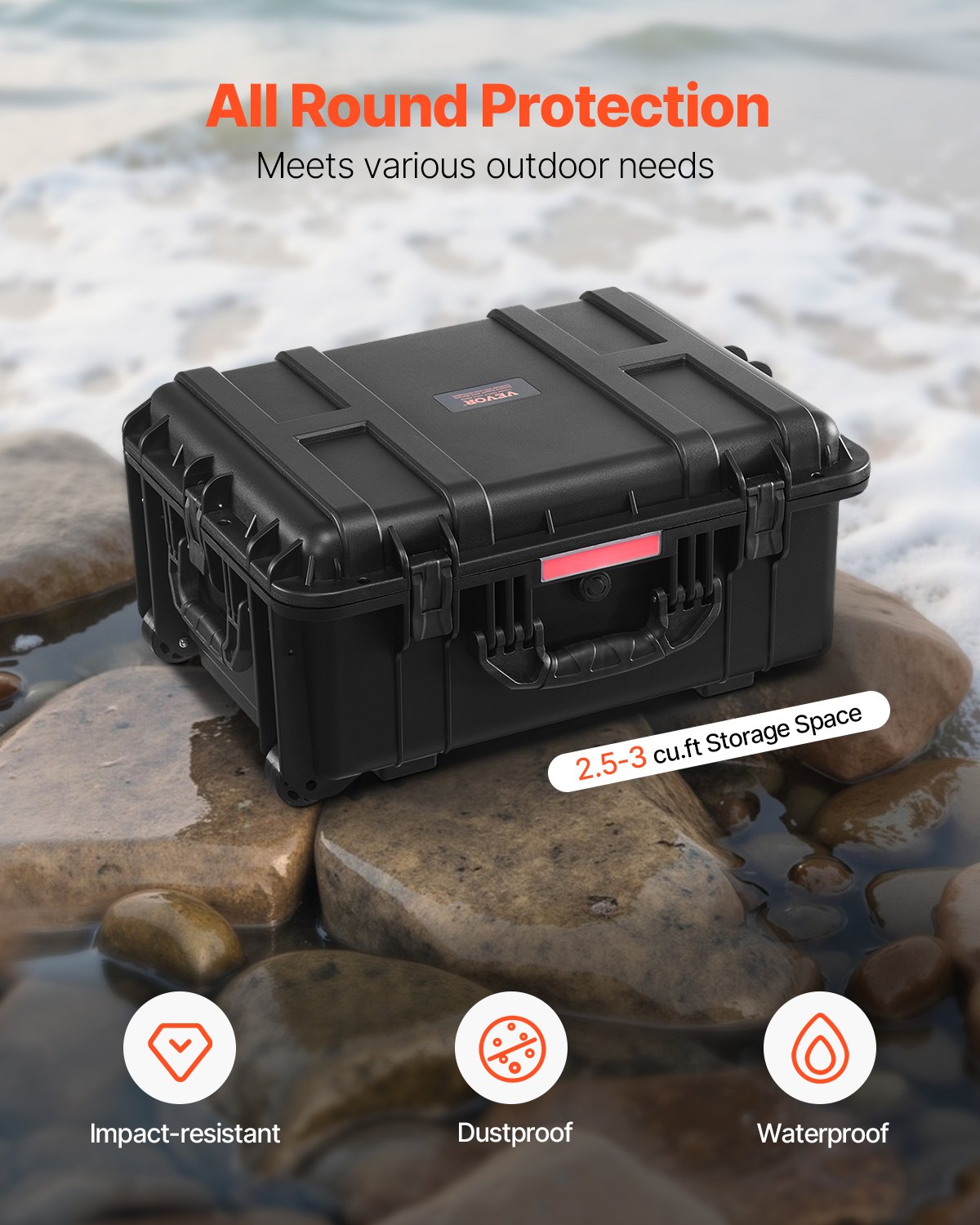 Weatherproof Hard Case, Heavy Duty Protective Dry Box Case With Pre-Cut Foam, Wheels Retractable Pull Handles For Travel, Hunt, Military, Tactical, IP67 Waterproof Case For Cameras