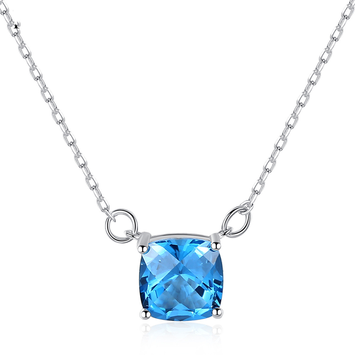 925 Silver Pendant Silver Blue Crystal Korean Style Fashion Design Sense Necklace