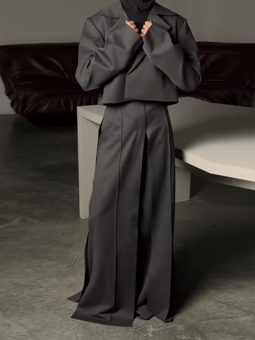 Cropped Blazer & High Slit Wide Leg Maxi Skirt 2-Piece Set