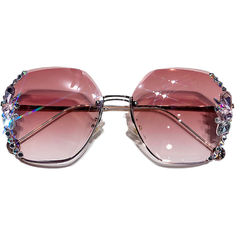 Rhinestone Sunglasses Frameless Sun Protection Against Purple - Image 2