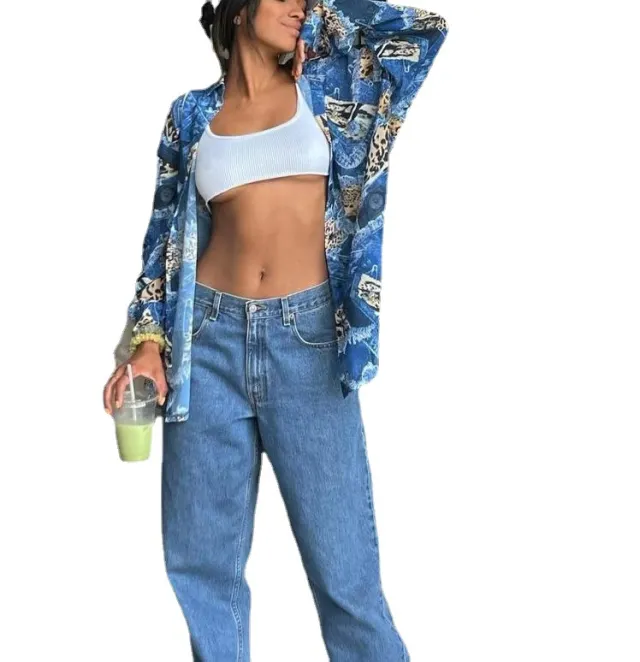 Ins Style Cardigan Breasted Long Sleeve Top Female Blue - Shop at LoveMi