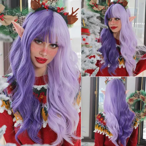 Cosplay Long Wave Red and Green Synthetic Wigs