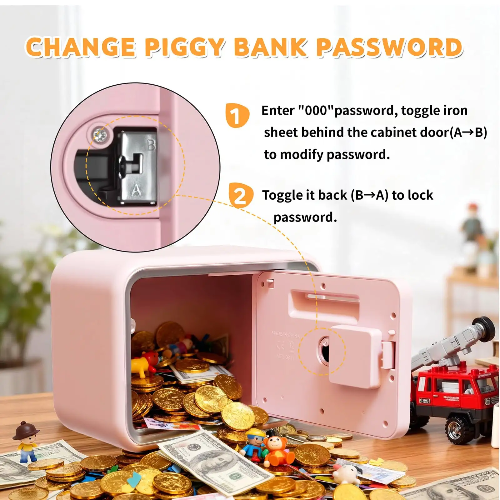 Pink Combination Lock Piggy Bank Children's Money Bank Gift Fostering Saving Habits
