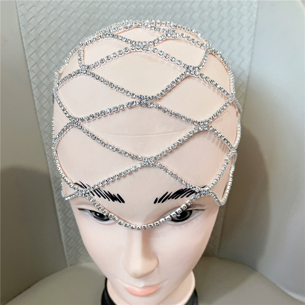 European And American Rhinestone Accessories Fringed Mesh Headdress Silver - Shop at LoveMi