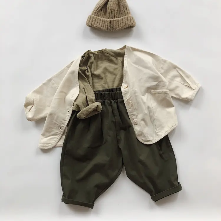 Children's Solid Color Casual Pants Literary Style