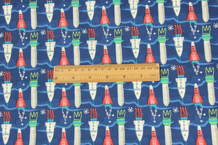 قماش قطني سادة بنمط شمالي بنقشة صواريخ – مصنوع يدويًا ومناسب للمشاريع DIY