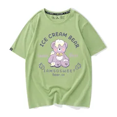 Orso T-shirt A Maniche Corte Donna Allentata E Sottile Maglietta Bianca In Cotone Selvaggio - Green - View 1
