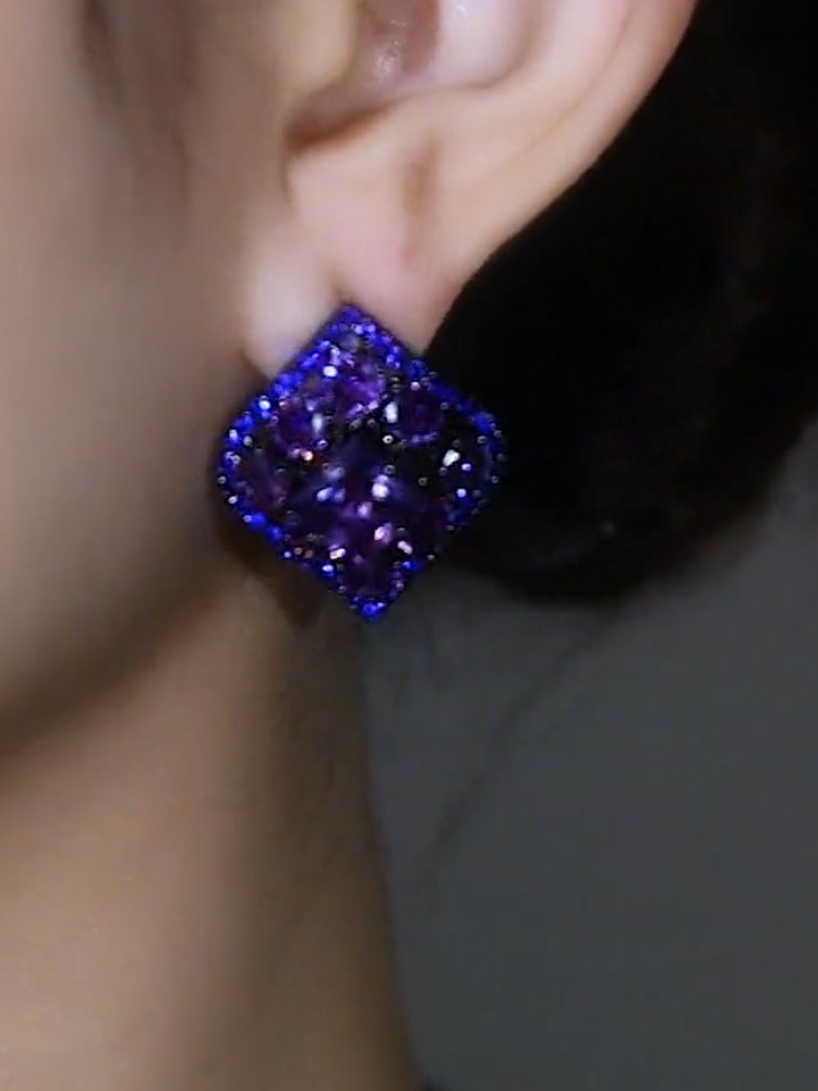 Single Tail Shimmery Purple Diamond Light Luxury Earrings
