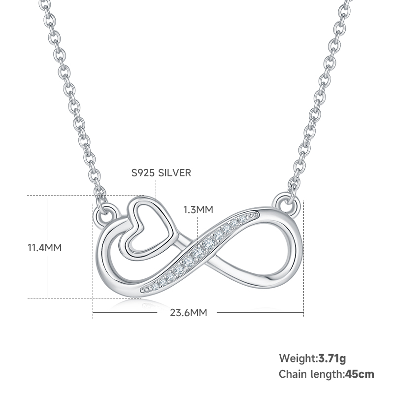 3.7g S925 Sterling Silver 11 Stone Moissanite Infinity Heart Necklace 45cm  Platinum Plated Pendant With GRA, Romantic Jewelry Gift Box Set For Women