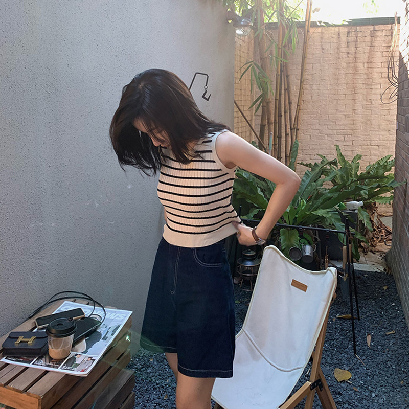 Striped Knitted Vest Women's Sleeveless Top