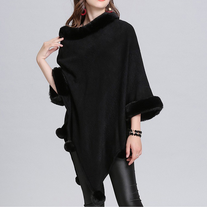 Autumn And Winter Fox Fur Collar Hit Color Cloak Shawl
