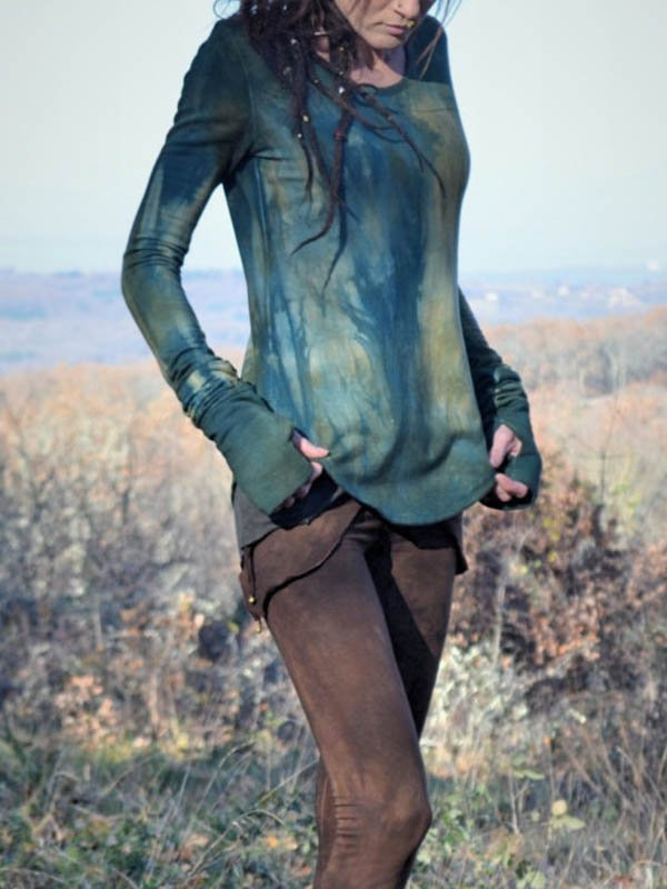 Fashion V-Neck Print Loose Long Sleeve T-Shirt