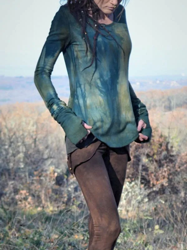 Fashion V-Neck Print Loose Long Sleeve T-Shirt - 1 Style-2Xl