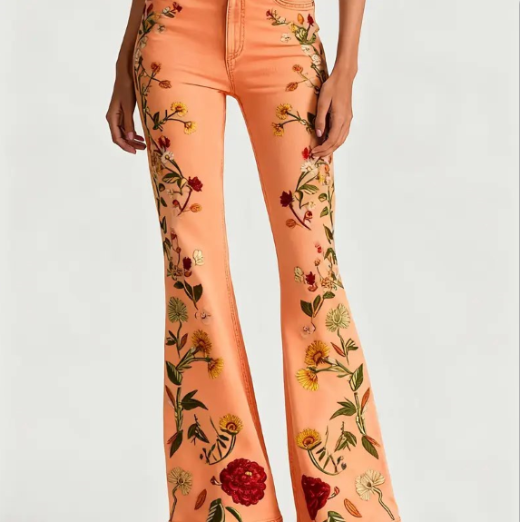Fashionable Casual Floral Print Women's Jeans