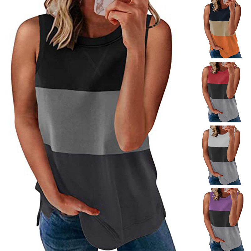 Women's Colorblock Print Sleeveless Top Pullover
