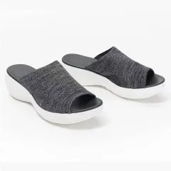 Flat Bottom Fish Mouth Mesh Breathable Ladies Slippers - Black - View 1