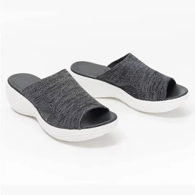 Flat Bottom Fish Mouth Mesh Breathable Ladies Slippers Black - Shop at LoveMi