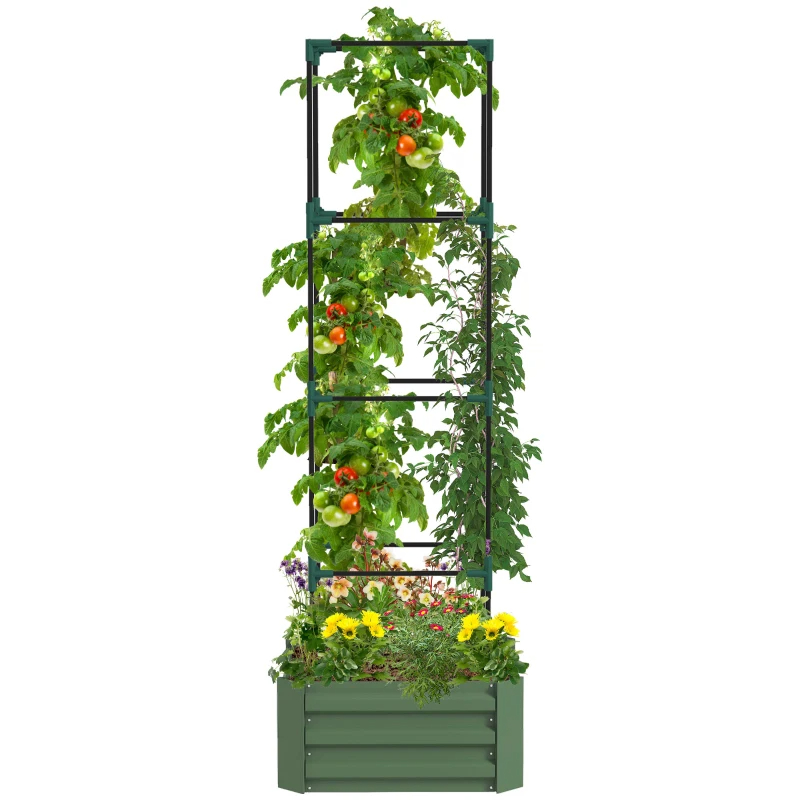 Raised Garden Bed With Tomato Cage For Climbing Vines, Green